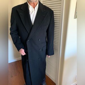 Neiman Marcus Black Double-Breasted, cashmere and wool full length coat